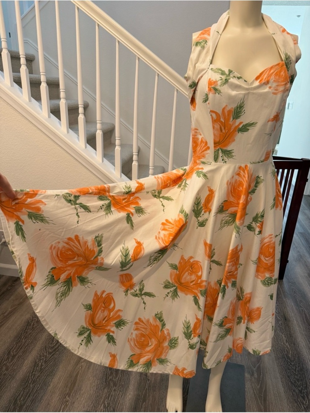 Vivien of Holloway Orange Rose 1950s Halter Dress
